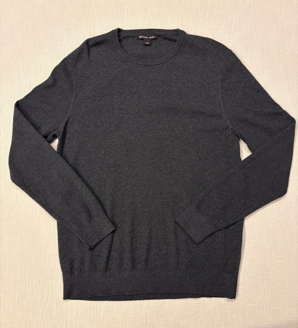 Michael Kors Mens L Charcoal Gray Cotton Wool Blend Crewneck Sweater Pocket